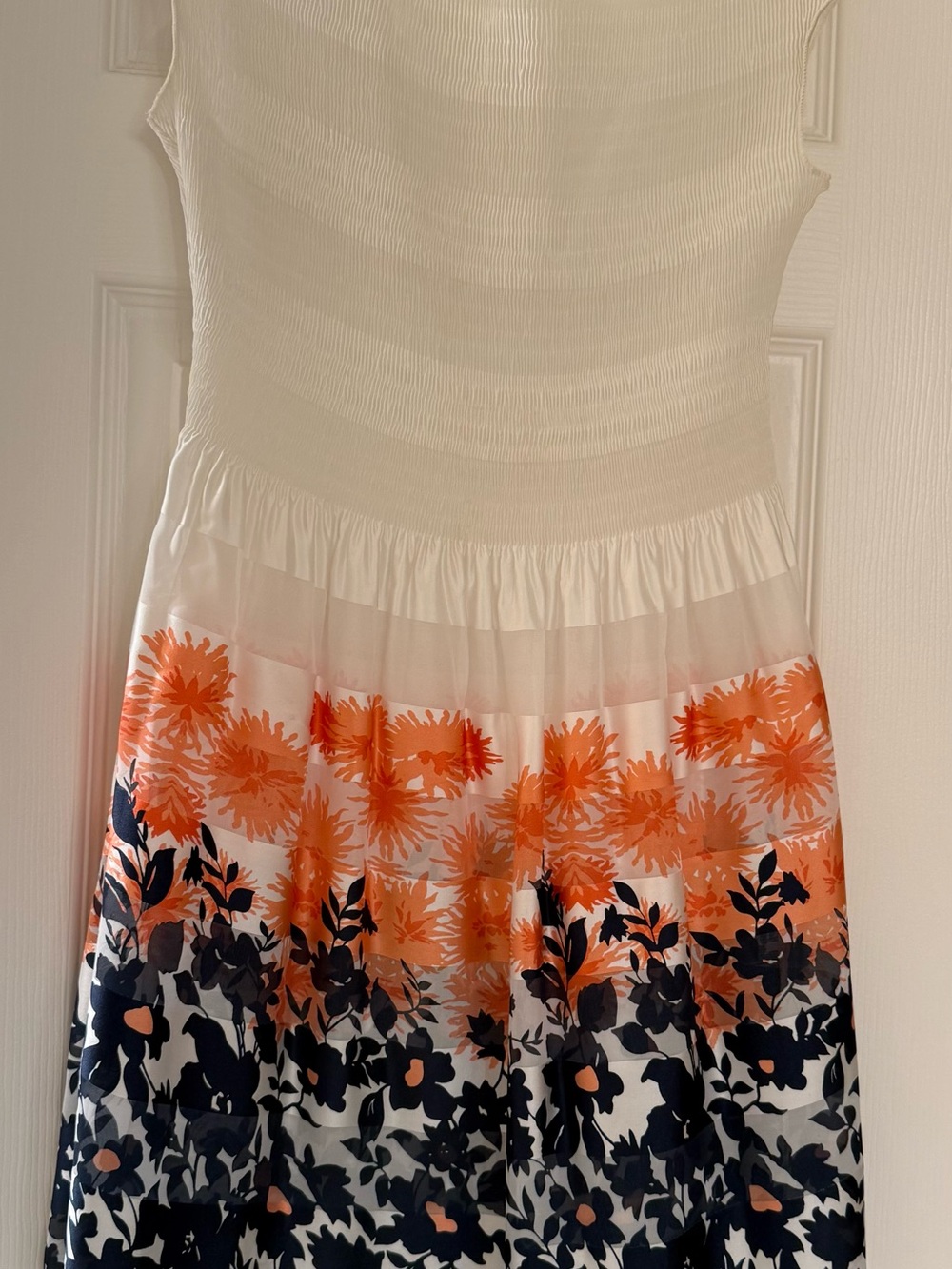 White A-Line Maxi Dress with Orange and Navy Floral Print
